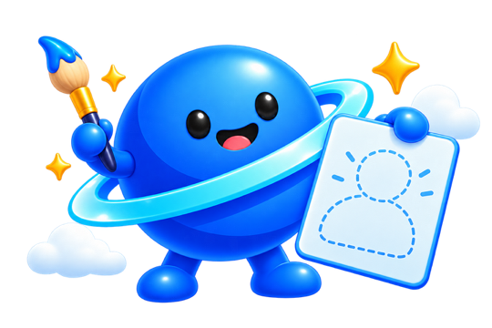 Maskot PLANET CUAN melukis kartu karakter